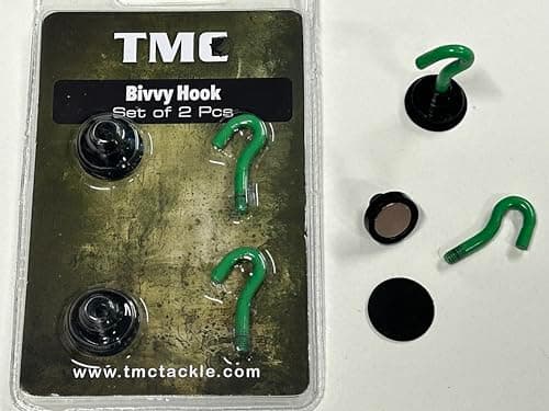 TMC Bivvy Hook, Camping, Tent, 2 Pieces, Magnetic with Backing Plates, Green + Black. 2cm Diameter Backing Plate, and 2.5cm Length Hook When Screwed in. — view 2