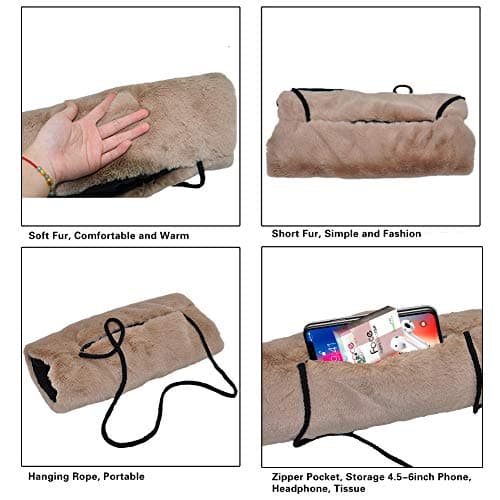 SwirlColor Handmuff, Faux Fur Hand Muff Strap Pocket Design Khaki Hand Warmer for Women 1pcs, with Transparent Hook 1pcs (Khaki) — view 3