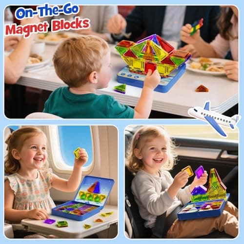Magnetic Tiles Travel Set for Kids: 60pcs Classic Tin Case Building Fun — view 2