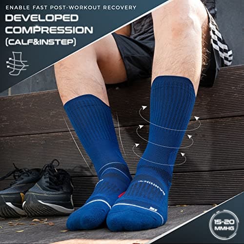 Rahhint Coolmax 3 Pack Compression Running Socks Men Women Anti Blister Socks Walking Socks with TAB Design, Compression Zone, Venting Mesh Network and Arch Support，Blue 8-12 — view 4