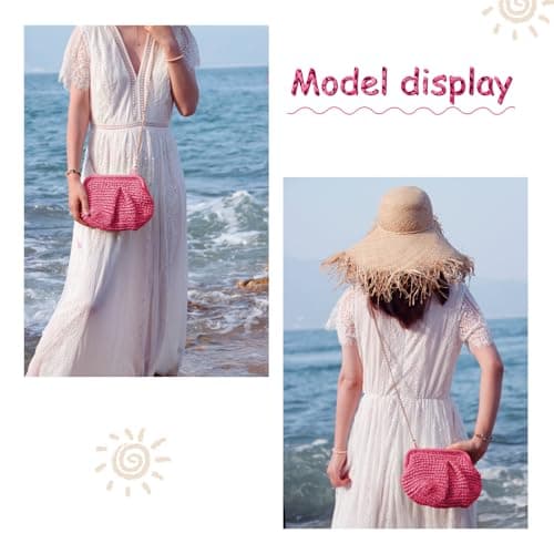 Emprier Women Cloud Straw Clutch Bag Straw Shoulder Bag Summer Beach Shoulder Bag, Red Pink, One Size — view 6