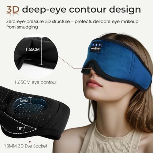 MUSICOZY Cooling Sleep Mask Headphones 3D 100% Blackout for Side Sleepers — view 3