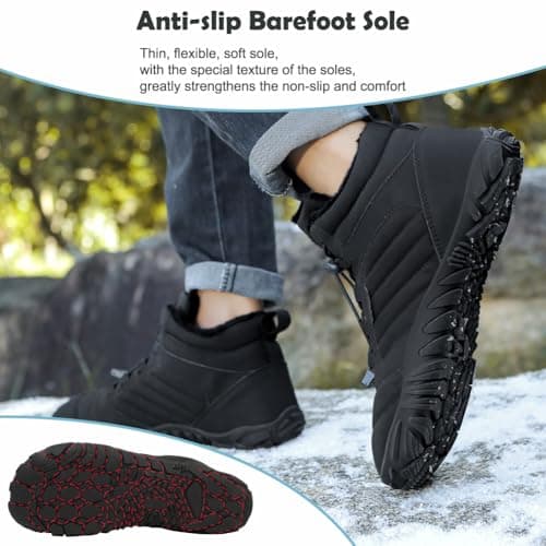 Fadezar Barefoot Boots Men Women Waterproof Snow Walking Boot Warm Fur Lining Barefoot Shoes Anti-slip Hiking Shoes 1698 Black UK 9 (CN 43) — view 4