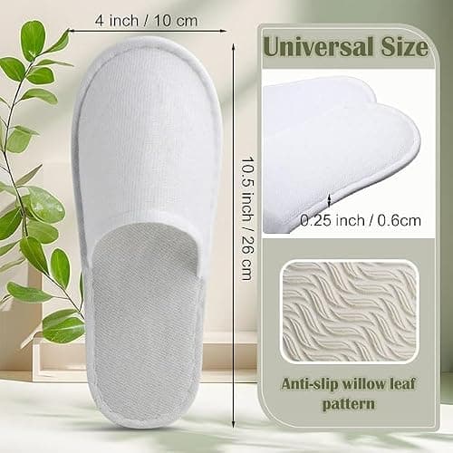Seuqhck 30 Pairs 26 cm Disposable Slipper for Guests, White Spa Slippers Bulk House Slippers Non Slip Closed Toe Travel Footwear for Hotel Guests Women Men, Medium — view 3