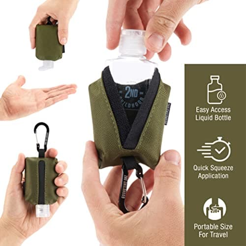 2nd Childhood Travel Hand Sanitizer Keychain Holder Case, Clip-On - Olive — view 3