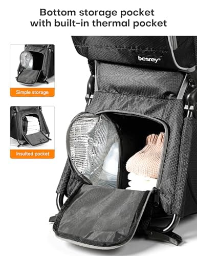 besrey Baby Backpack Carrier, Toddler Hiking Backpack with Safety 3-Height Seat, Adjustable Straps&Waist Belt, Foldable Frame Lightweight Large Capacity Child Carrier for Hiking (Shiny Black) — view 3