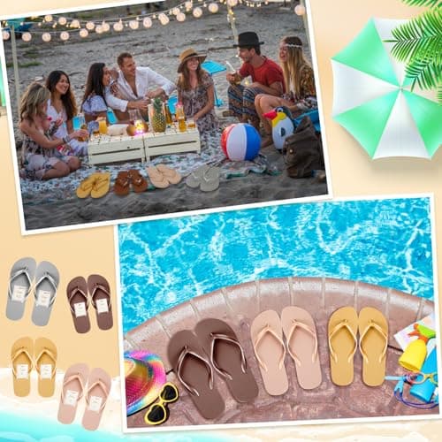 Unittype 24 Pairs Flip Flops Bulk for Wedding Guest Slippers Wedding Flip Flops with Cards Bags for Pool Beach Party, Brown, Rose Gold, Gold, Gray, S,M，L，XL — view 6