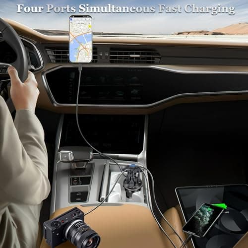 12V/24V USB Outlet, 84W 4-Port USB Car Charger Socket with Dual PD3.0 & Dual QC3.0 Fast Charging, Aluminum Alloy Waterproof Outlet with LED Voltmeter, Compatible for Cars Boats RVs Motorcycles Marine — view 5