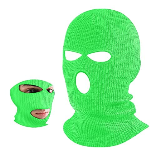 BBTO 1 Pcs 3 Hole Knitted Balaclava, Thermal Winter, Fluorescent Green