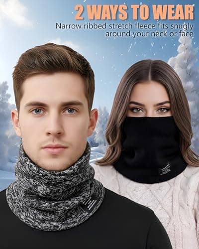 Huglux Winter Neck Warmer Fleece Snoods for Men Women, Thermal Thick Knit Neck Gaiters Windproof Dark Dray, Ski Mask Scarf Gifts for Cycling Motorcycle Ski Sports — view 3