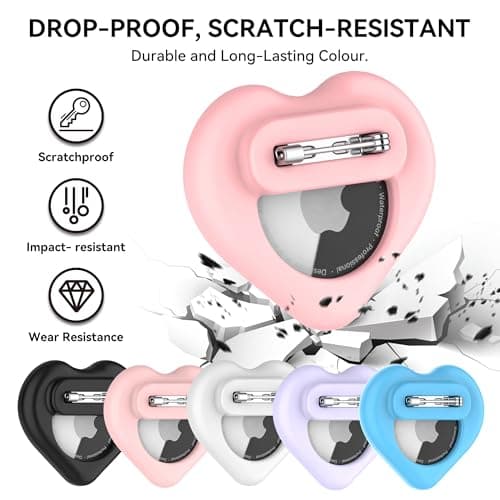 DDJ for AirTag Holder for Kids (2 Pack), Hidden Silicone Case for AirTag GPS Tracker for Kids with Invisible Pin, Anti Lost, Elderly, Luggage, Clothing, Backpack, Family Travel (Black,Pink) — view 4