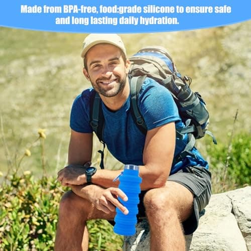 Collapsible Water Bottle, 500ml Silicone Water Bottle with Carabiner(Blue) — view 5