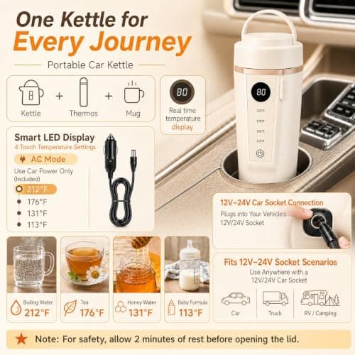 Car Travel Electric Kettle,400ml Heating Mug,12V-24V,316 Stainless Liner — view 4
