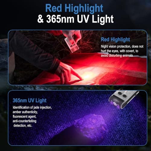 BORUIT V30 Small Torches LED Super Bright 900 Lumen, 180° Swivels Mini Keyring Torch USB C Rechargeable, 120dB Buzzer, Pocket Clip Flashlight with Magnetic,Red UV Light — view 2