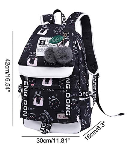 SellerFun Teenage girls' Backpack Middle School Students Bookbag Outdoor Daypack With USB charge Port (1# Black, 20 Liters) — view 3