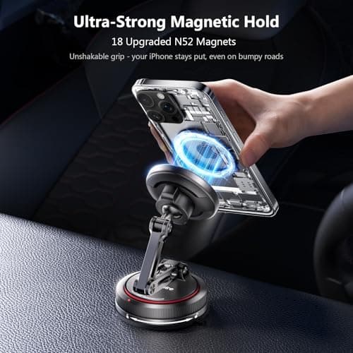 SYNCWIRE for MagSafe Car Mount [3-Axis] Nano Adhesive Gel + Strong Suction Cup Magnetic Phone Holder for Dashboard & Windscreen, 360° Rotatable for iPhone 17 16 15 14 13 12, Samsung, Carbon Fiber — view 2