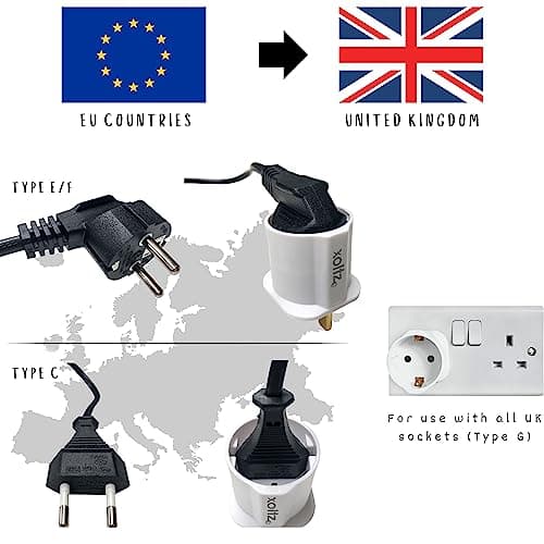 Xoltz European to UK Plug Adaptor Single Pack EU Euro Europe Schuko Travel Adapter to UK Socket Converter From Spain Italy Germany 13A Type C E F x 1 — view 2