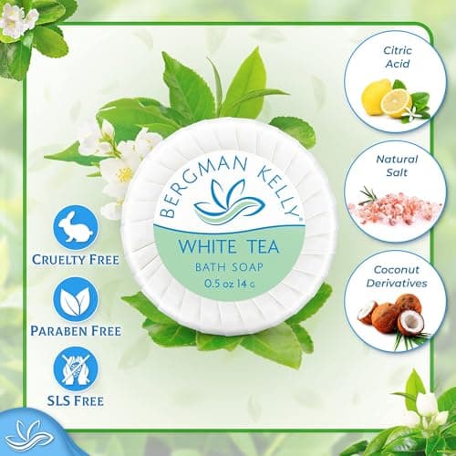 Bergman Kelly - Hotel Soap Bars - White Tea, 14 g, 100 PK - Travel Size Luxury Bulk Amenities Bar Soap - Mini Individually Wrapped Round Soaps - Small Toiletries for Airbnb, Motel, Guest Bathroom — view 2