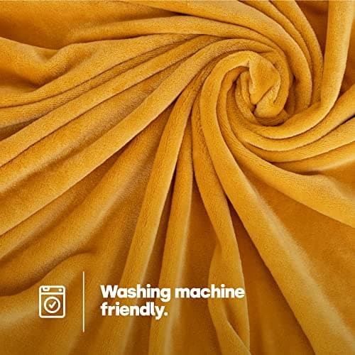 LIVIVO Flannel Fleece Blanket- Super Soft Cosy Cuddly Sofa Throw - Perfect For Bed, Sofa, Travel, Picnic & Camping - Single/Double/King (Ochre, Single) — view 6
