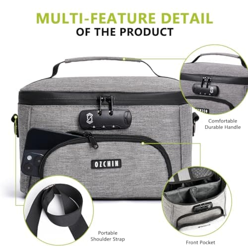 OZCHIN Smell Proof Bag with Combination Lock, Odor Proof Bag Durable Carbon Lining Smoking Tobacco Cases Odorless Organizer Medicine Bags Lockable Box, Christmas Xmas Gifts for Men Women - Grey — view 5