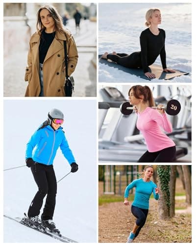 Runhit Thermal Tops Womens Long Sleeve Fleece Lined Compression Shirt Soft Warm Base Layer Moisture Wicking Sports Underwear for Ski, Running Gym Workout Light Pink M — view 6