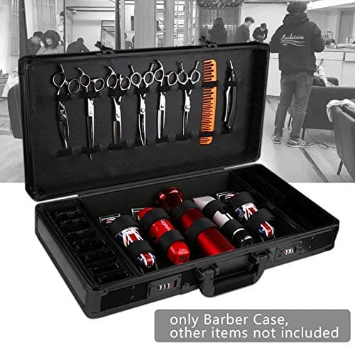Barber Travel Organizer Tool Box Professional Beauty Salon Stylist Suitcase Portable Hairdressing Tool Case Hair Clipper Storage Display Box with Handle and Secure Numlock (Black, 55 * 27 * 10cm) — view 2