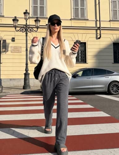 Litherday Womens Joggers Straight Leg High Waist Sweatpants with Drawstring — view 4