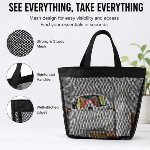 GASGYAI 2 Pack Mesh Beach Bags, Large & Medium Sand-Free Tote Bags with Multiple Pockets, Quick-Dry Mesh Shoulder Bags for Beach, Pool, Shower, Gym, Camping and Travel — view 4