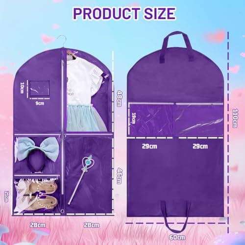 AMFUN Suit Bag with Zipper, Dance Costume Garment Bags for kids, Waterproof Hanging Suit Bags, Foldable Lightweight Garment Bags, Lightweight Clothes Cover for Wardrobe and Travel, Purple — view 4