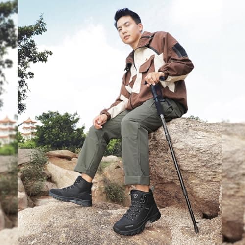 Xuanke Men's Hiking Boots Women's Waterproof Walking Shoes Low Rise Trekking & Hiking Footwear Outdoor Lightweight Military Tactical Desert Boots (Black,10.5) — view 6