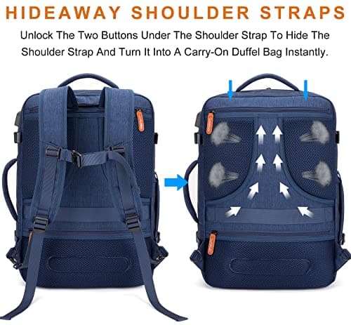 Lumesner Carry on Backpack, Extra Large 40L Flight Approved Travel Backpack for Men & Women,Expandable Large Suitcase Backpacks With 4 Packing Cubes (Blue) — view 6