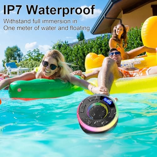 Bluetooth Shower Speaker with IPX7 Waterproof, Bluetooth Speaker with HD Stereo Sound, Built-in Mic Portable Wireless Speaker with Dynamic Lights 10H Playtime, for Outdoor Kitchen Gifts Golf, Black — view 6