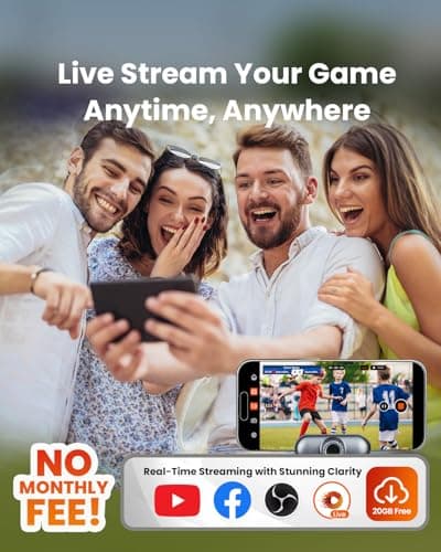 XbotGo Chameleon AI Auto Sports Action Camera - 4K 60FPS Soccer Camera and Basketball Tracking Camera for Team Sports, Live Streaming, No Subscription, Works with iOS & Android (Lava Graphite) — view 4
