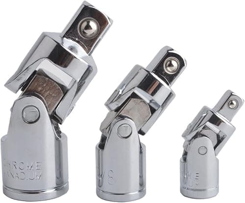 Gunpla 3 Pieces Impact Universal Joint Socket Set Swivel Drive Adapter Reducer CR-V Steel Silver Chrome Finish 1/4" 3/8" 1/2" (6.3mm/10mm/12.5mm)