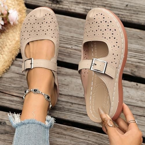 Elegant Women's Sandals with Open Toe Adjustable Buckle - Lightweight Breathable Beach Slippers for Comfortable with Non-Slip Sole for Holiday Everyday Use, beige, 6 UK — view 2