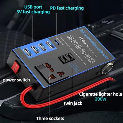 SKJJM 1500W Car Power Inverter, USB Charging Ports 12V/24V Universal Converter, Office Car Charger Inverter with USB C, Fast Charging Voltage Converter Compatible for Tablets Phones — view 5