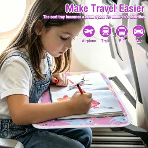 Bpyhebe Airplane Tray Cover Kids, Car Seat Tray with Transparent Tablet Pocket for Kids Travel, Toddler Airplane Travel Essentials(Unicorns) — view 6