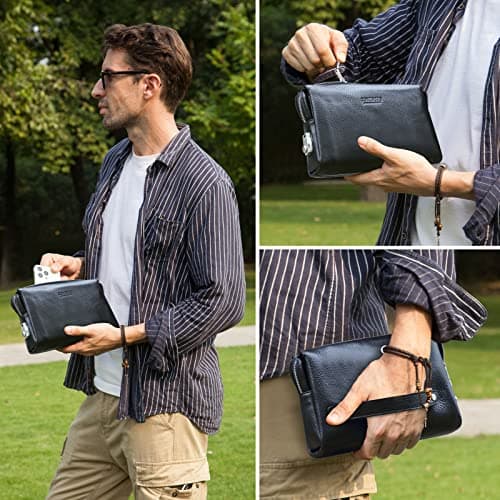Contacts Genuine Leather ID Card Holder Clutch for Men, Mens Large Capacity with Anti-theft Combination Lock Travel Wallet with Strap — view 2