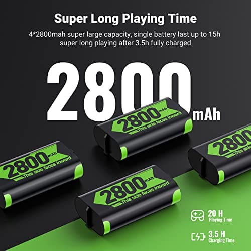Jelava 4x2800mAh(=4x6720mWh) Xbox Controller Battery Packs, Compatible with Xbox Series X/Xbox Series S/Xbox One/Xbox One S/X/Elite Controller, Rechargeable Battery kit with Station & Type-C Cable — view 2