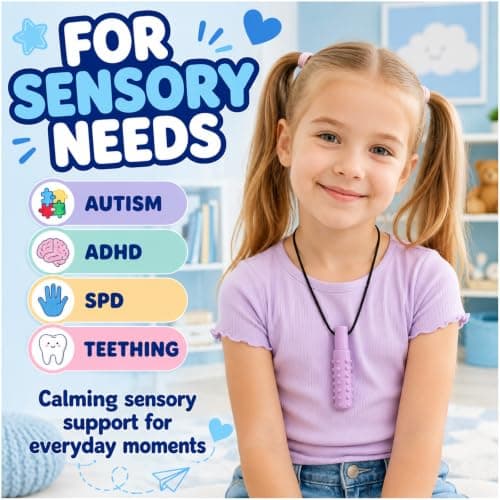 KASURE 7PCS Sensory Chew Necklaces for Kids, Multi-Shape Silicone Chew Toys — view 6