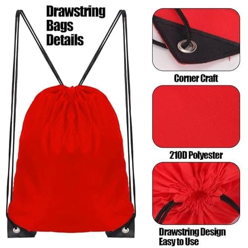 JFmall Drawstring Bags, Swim PE Bags Drawstring Gym Bag for Kids Adults String Swimming Sports Bag for School Sports Swimming Gym Travel Red — view 4