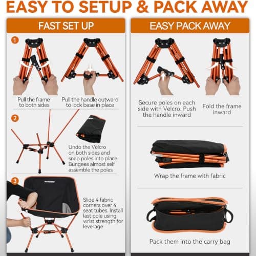 MARCHWAY Lightweight Folding Camping Chair with Spring Lock, Stable Compact Portable for Outdoor Camp, Travel, Beach, Picnic, Festival, Hiking, Backpacking (Orange) — view 6