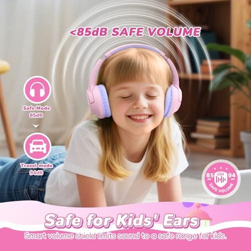 Kids Headphones Wireless with LED Lights 85H Playtime for Toddler Girl Pink — view 4