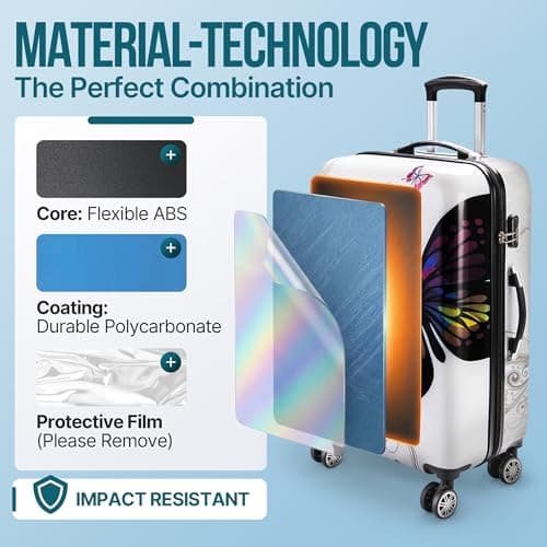 Monzana® Medium Hard Shell Suitcase 4 Wheels Hardshell 22" 22 inch Butterfly — view 5