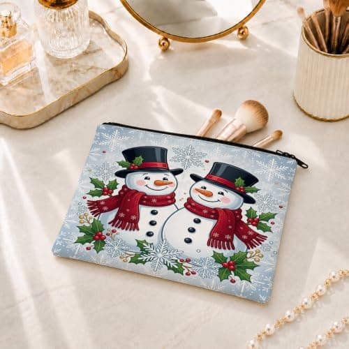 Snow Man Couple Holiday Quote Christmas Makeup Bag 7x9 Inch — view 5