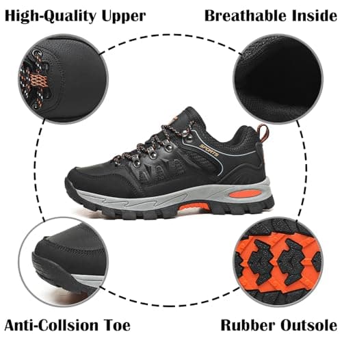 Topwolve Hiking Boots Men's Women's Waterproof Walking Shoes Low Rise Trekking Climbing Shoes Outdoor Backpacking Camping Trails Shoes,Black,6 UK — view 5