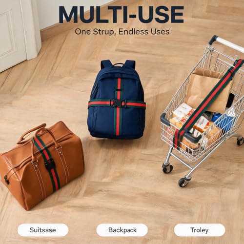 Jenck One‑Piece Cross Luggage Strap, 4.2M Adjustable Heavy Duty Suitcase Belt, Thickened Luggage Packing Belt with Quick Release Buckle for 20‑34 Inch Suitcase, Red‑White‑Blue — view 5