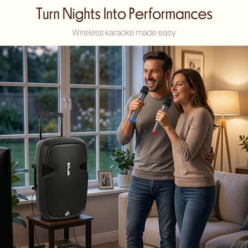 Pyle Portable PA System, Powerful Bluetooth Speaker with 2 Wireless Mics, 1600W, Trolley Handle & Wheels, Long Battery Life, Enhanced Audio for Karaoke, DJs, Events & Public Speaking — view 6