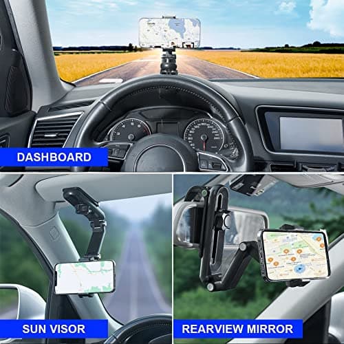 JSCARLIFE Sun Visor Phone Holder, Adjustable Cell Phone Holder, 360° Rotatable Car Phone Mount Compatible with 2.1-3.7 inches — view 3