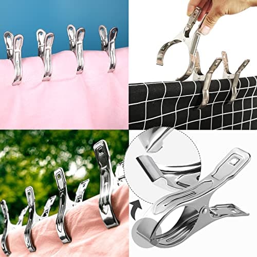 8 Pack 12cm Stainless Steel Beach Towel Clips, Silver — view 2